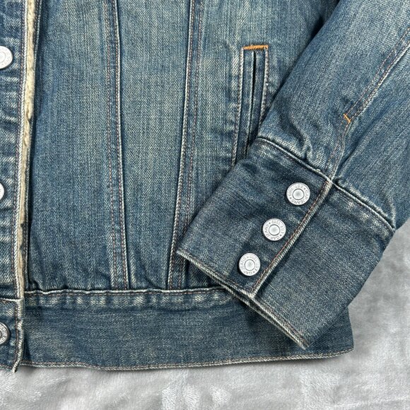 GAP Denim Jacket Women's Large Sherpa Lined Trucker Style Y2K Distressed VTG - Picture 3 of 10